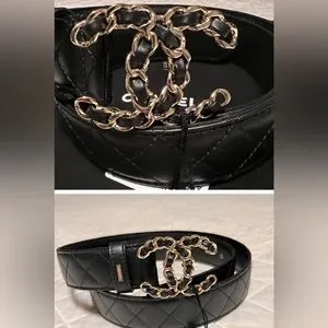 - CHANEL BLACK QUILTED ? CC LOGO GOLD BUCKLE BELT NEW size 85 CHANEL | Accessories | Chanel Black Quilted Cc Logo Gold  main image 2